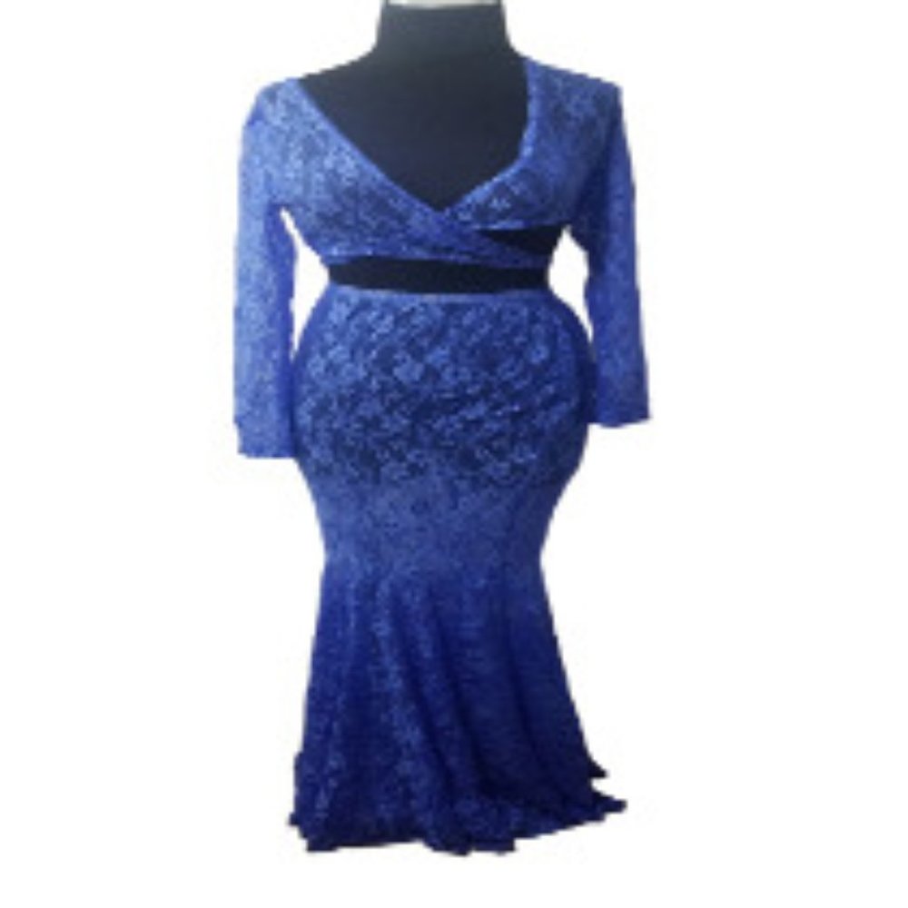 Blue Lace Maxi (2) Piece-Crop Wrap Top and Maxi